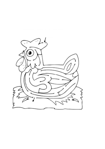 Kleurplaat doolhof - hen