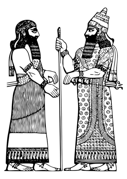 Kleurplaat Assyrische koning