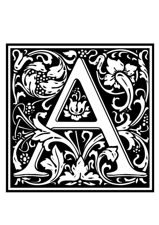 Kleurplaat decoratief alfabet - A