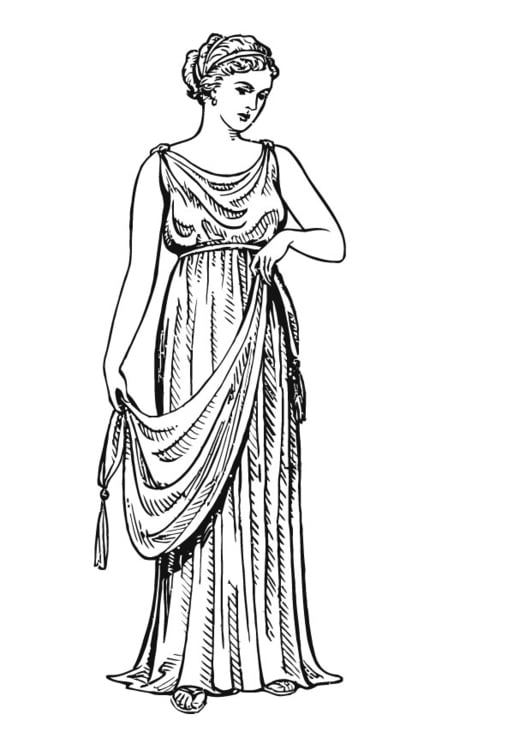 Kleurplaat griekse vrouw met kledingsstuk chiton