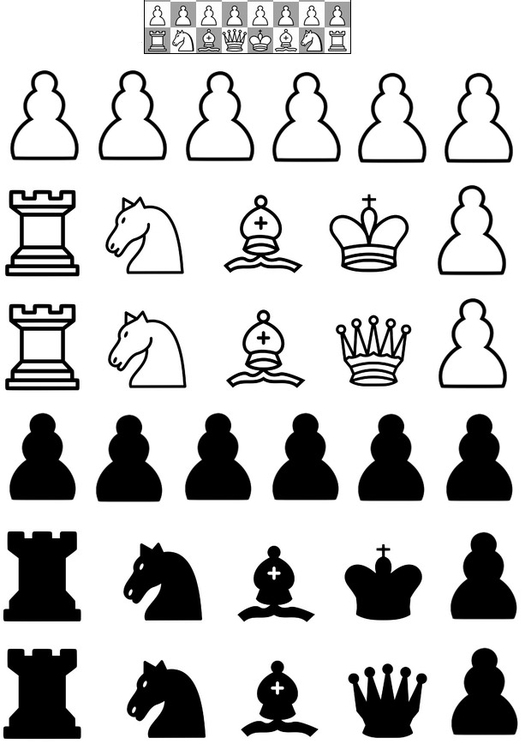 Kleurplaat speelstukken schaakspel