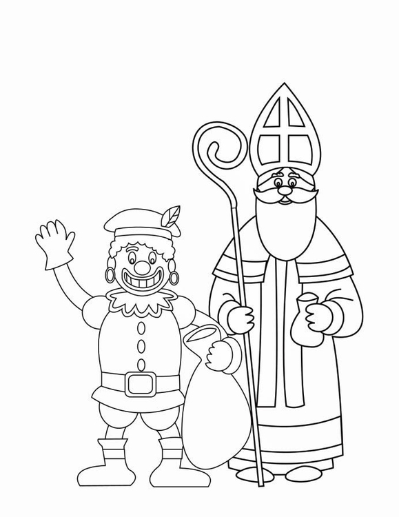 Kleurplaat Zwarte Piet en Sinterklaas (2)