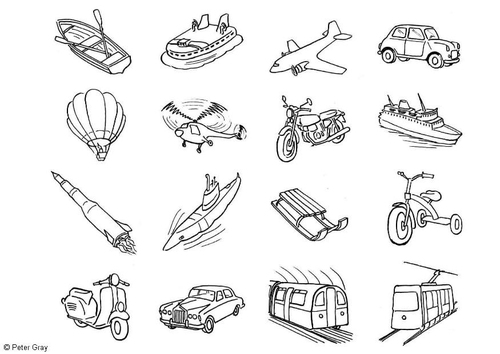Kleurplaat transport iconen