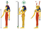 Afbeeldingen Hathor, Seshat en Mut