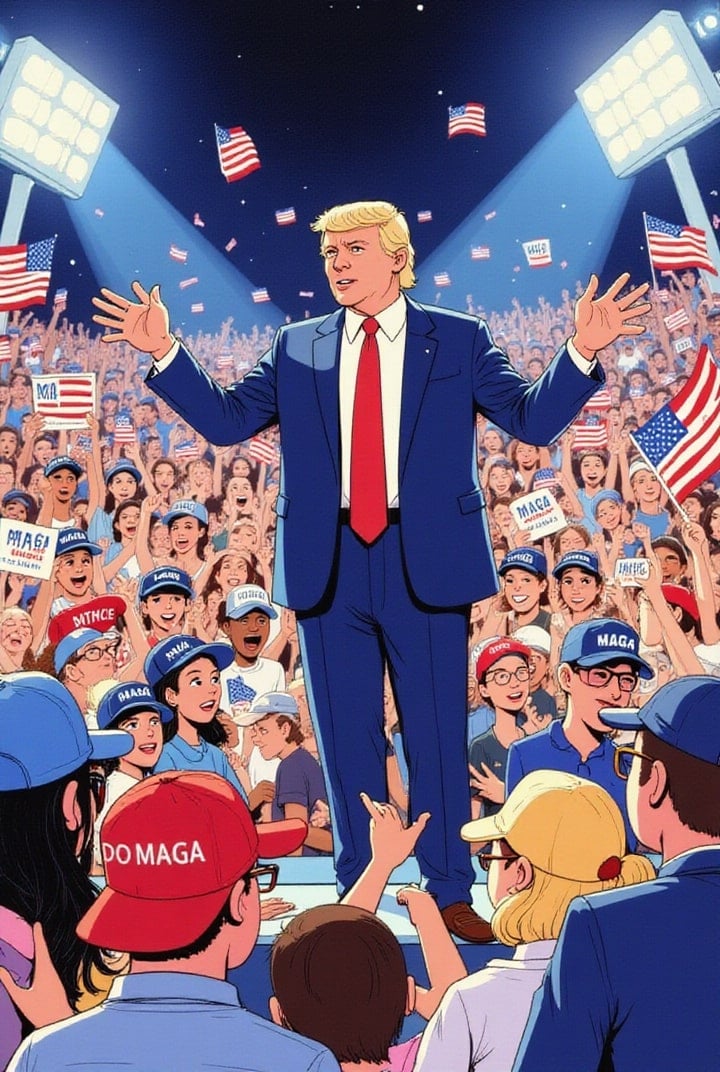 Afbeelding Donald Trump op meeting