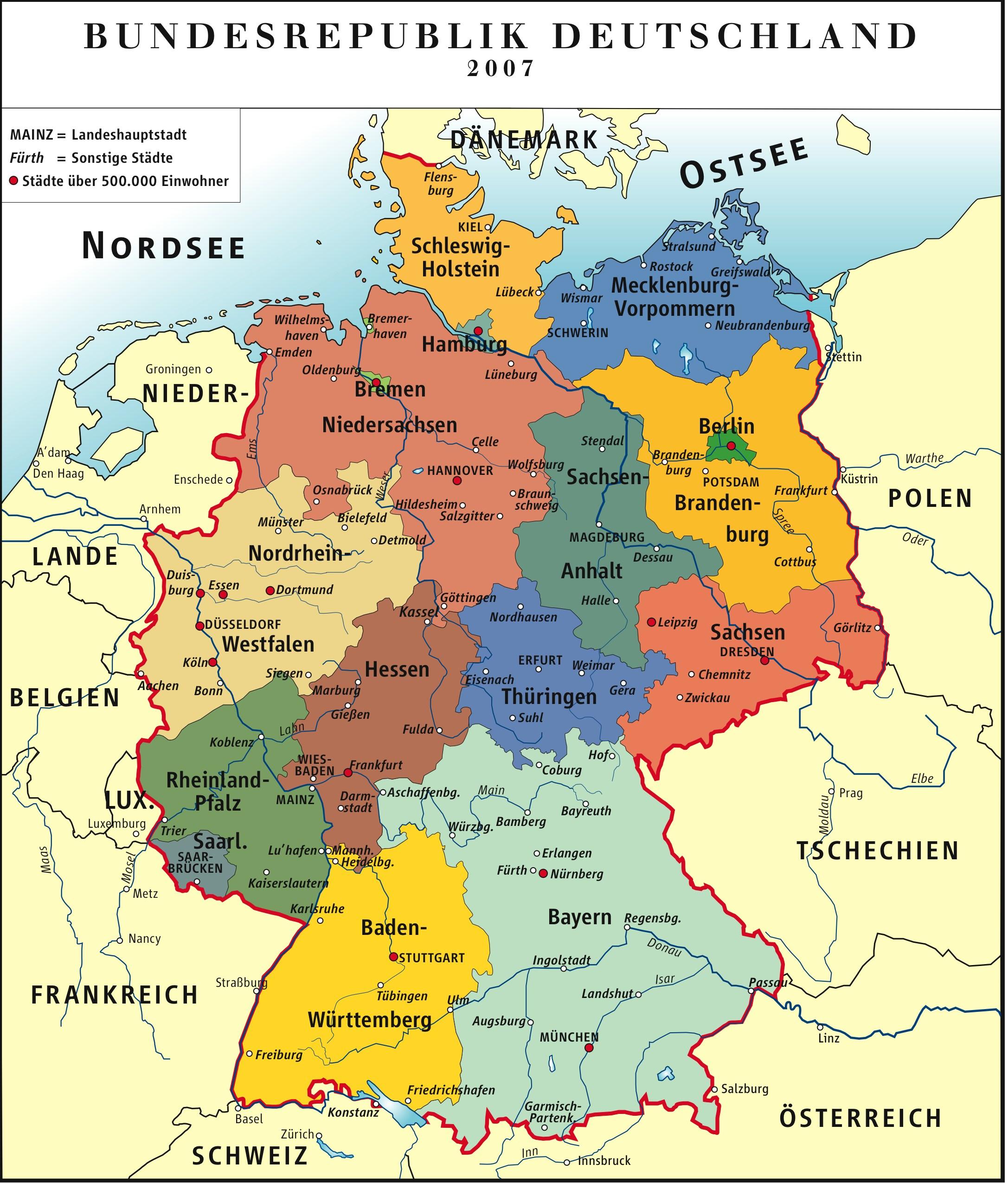 Afbeelding Duitsland - politieke kaart BRD 2007