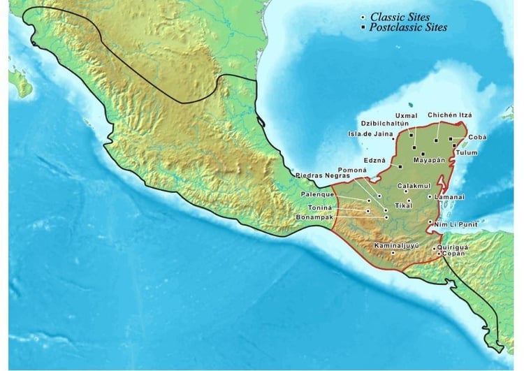 Afbeelding kaart Maya beschaving