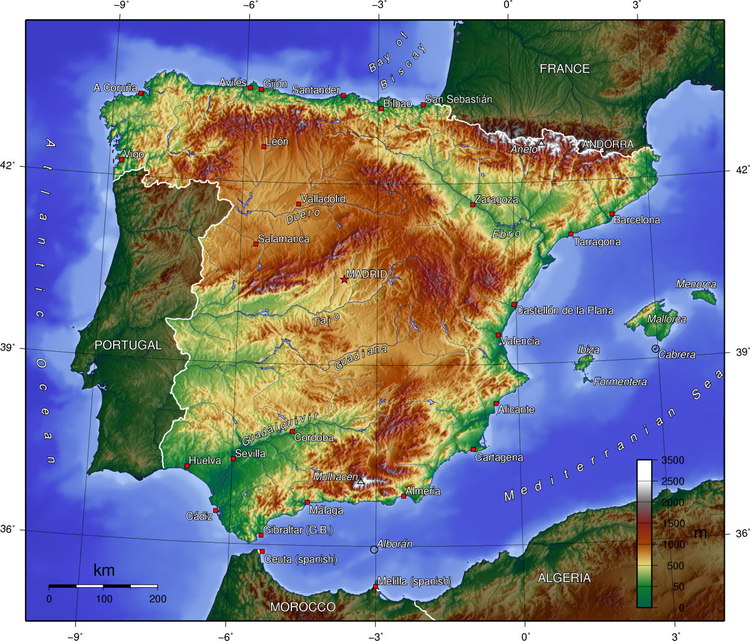 Afbeelding Spanje topografisch