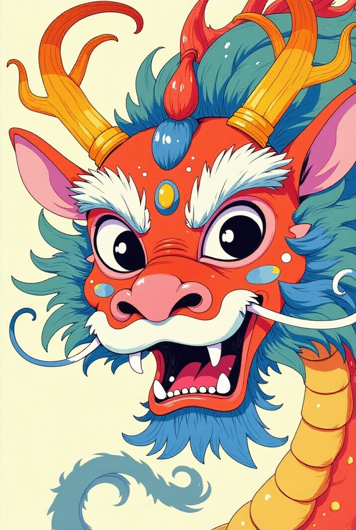 Afbeelding vrolijk Chinees drakenmasker