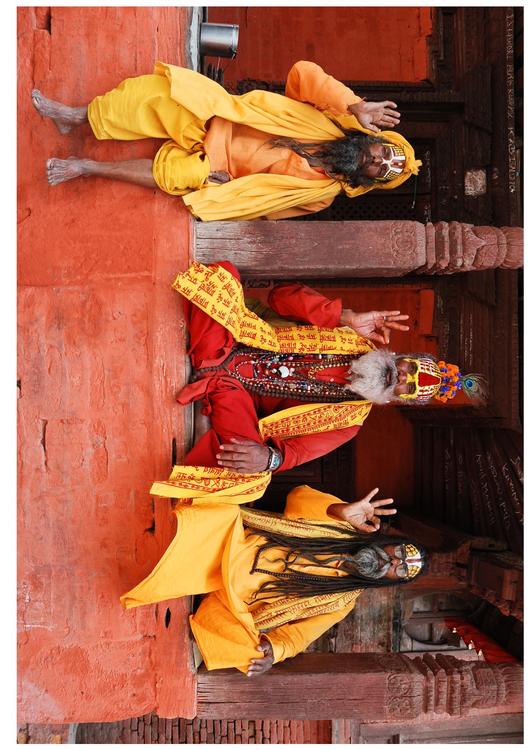 3 Sadhus ( Hindu heilige mannen )in Nepal
