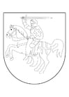 Kleurplaat ridder te paard in schild