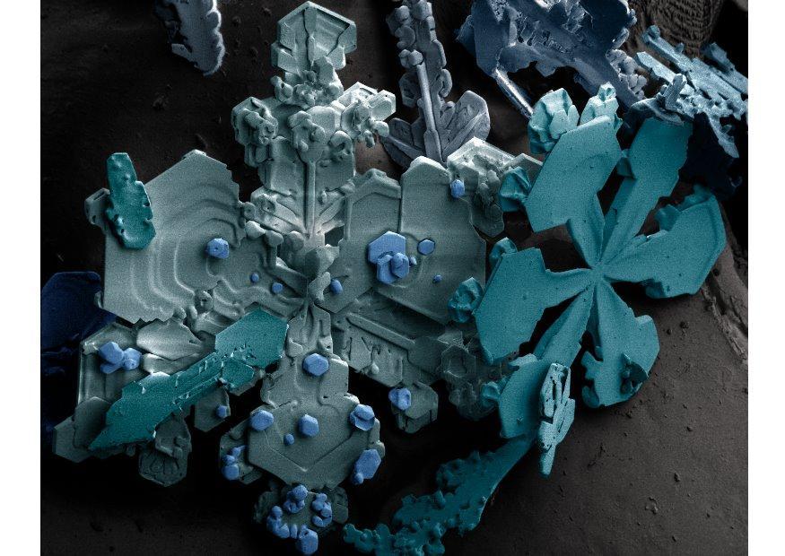 Foto sneeuwkristallen onder microscoop