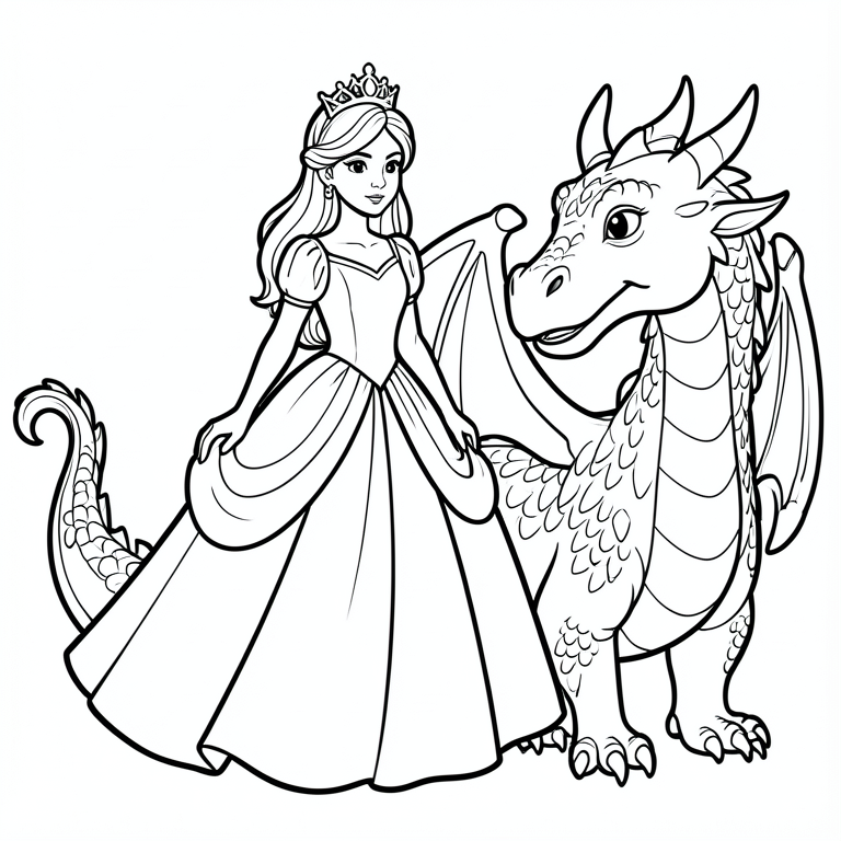 Prinses en draak kleurplaat
