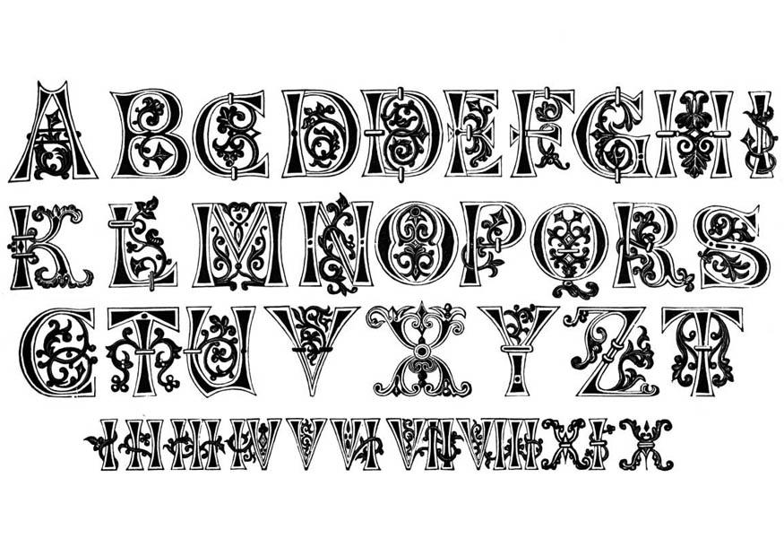11e eeuw letters en nummers Kleurplaat 11e eeuw letters en nummers