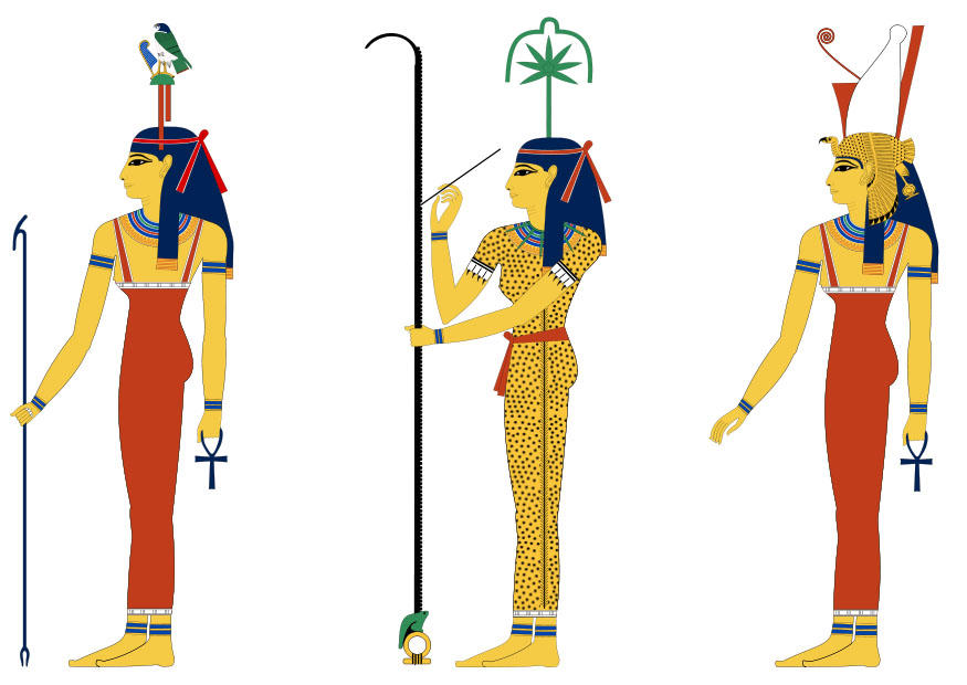 hathor, seshat en mut Afbeelding hathor, seshat en mut