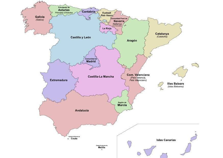 spanje - autonome regios Afbeelding spanje - autonome regios