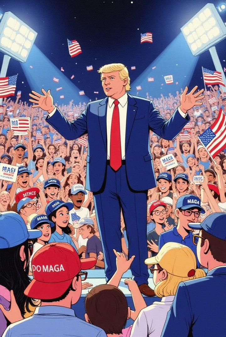 Afbeelding donald trump op meeting
