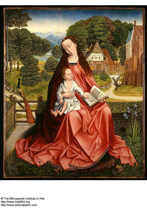 Afbeelding madonna en kind in landschap