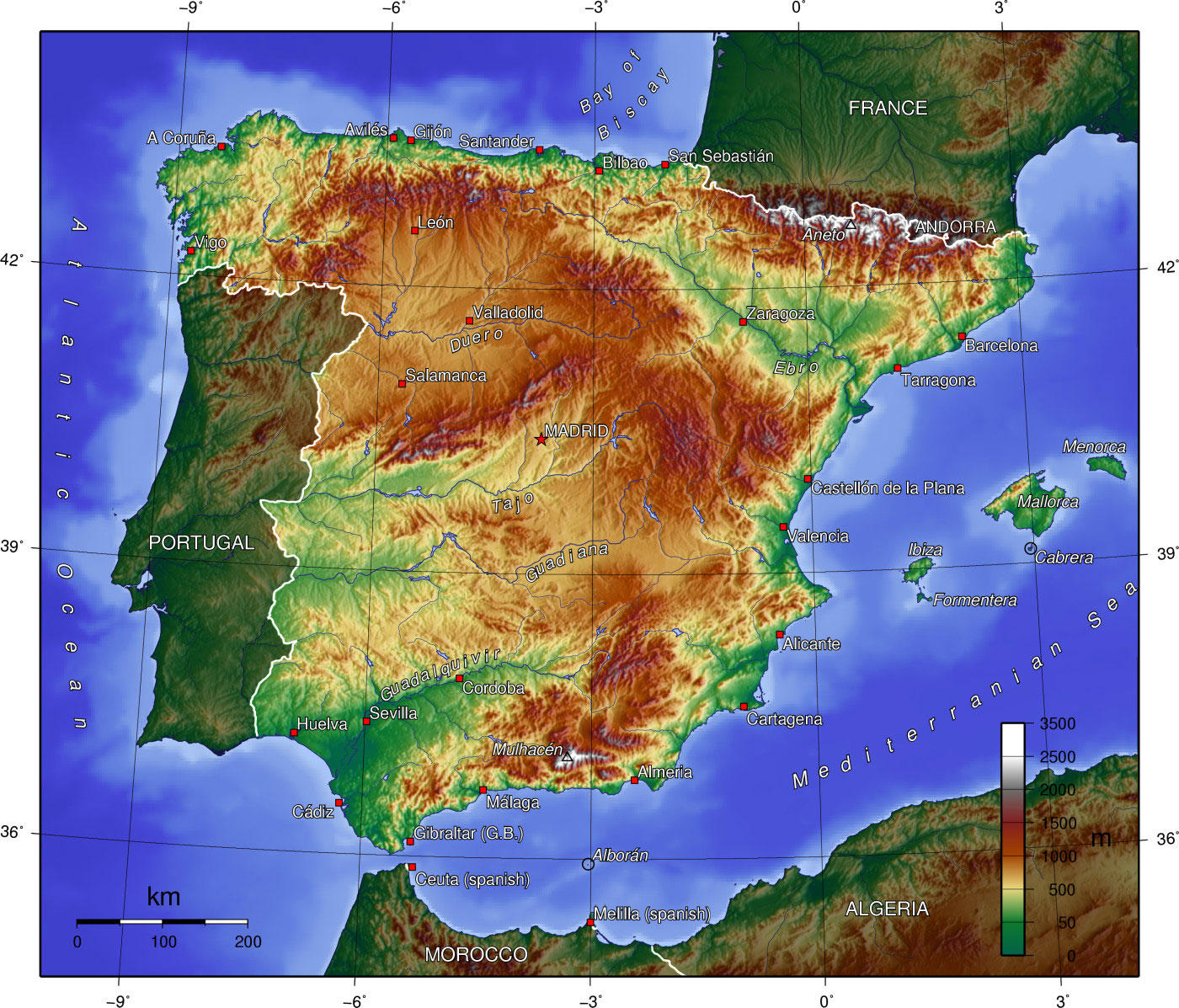 Afbeelding spanje topografisch