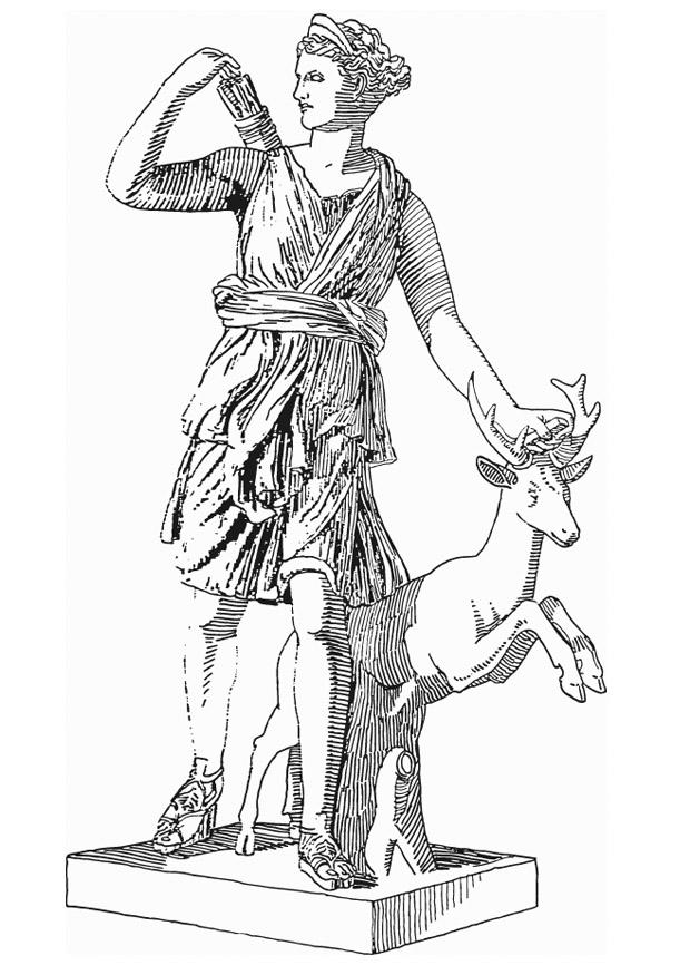 Kleurplaat artemis, godin uit de griekse mythologie