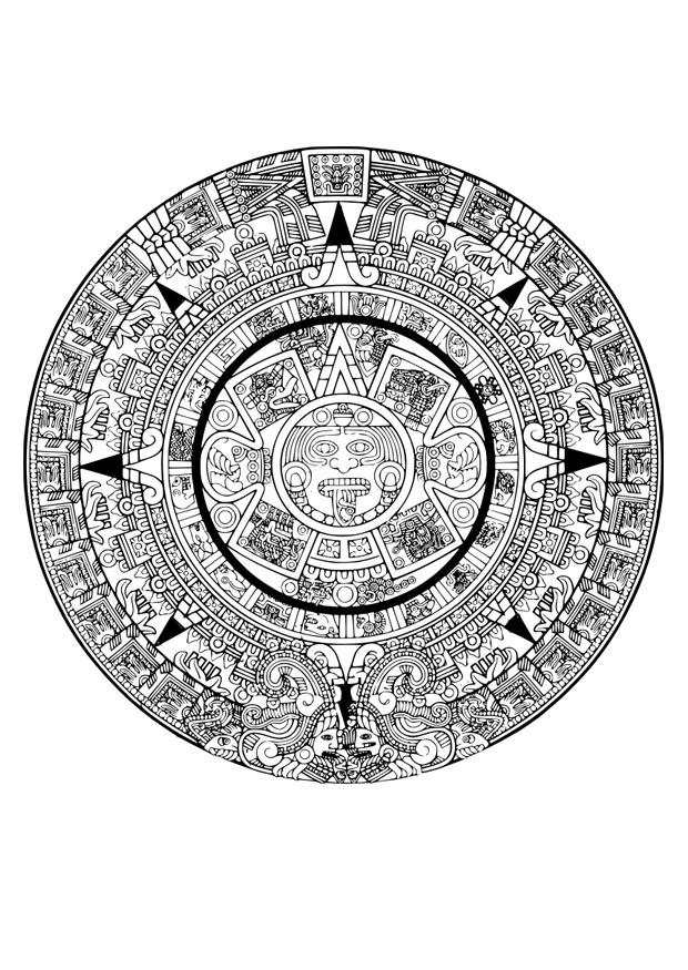 azteekse kalender Kleurplaat azteekse kalender