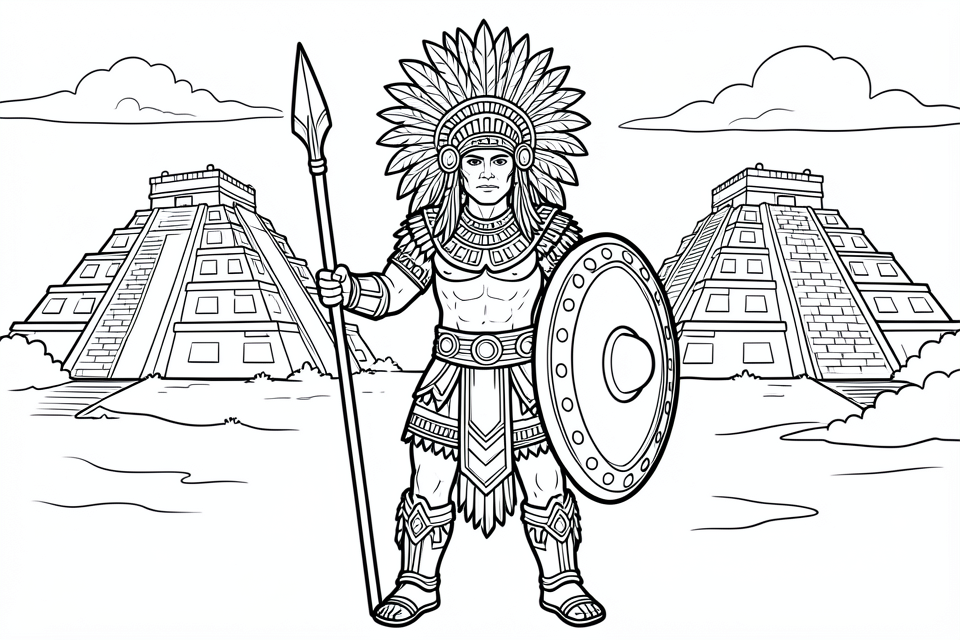 azteekse krijger Kleurplaat azteekse krijger