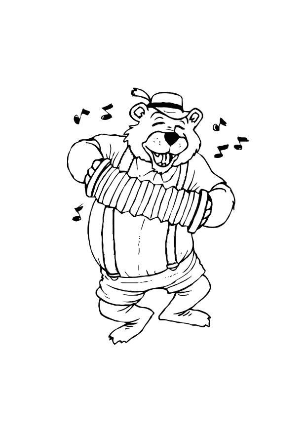 beer met accordeon Kleurplaat beer met accordeon