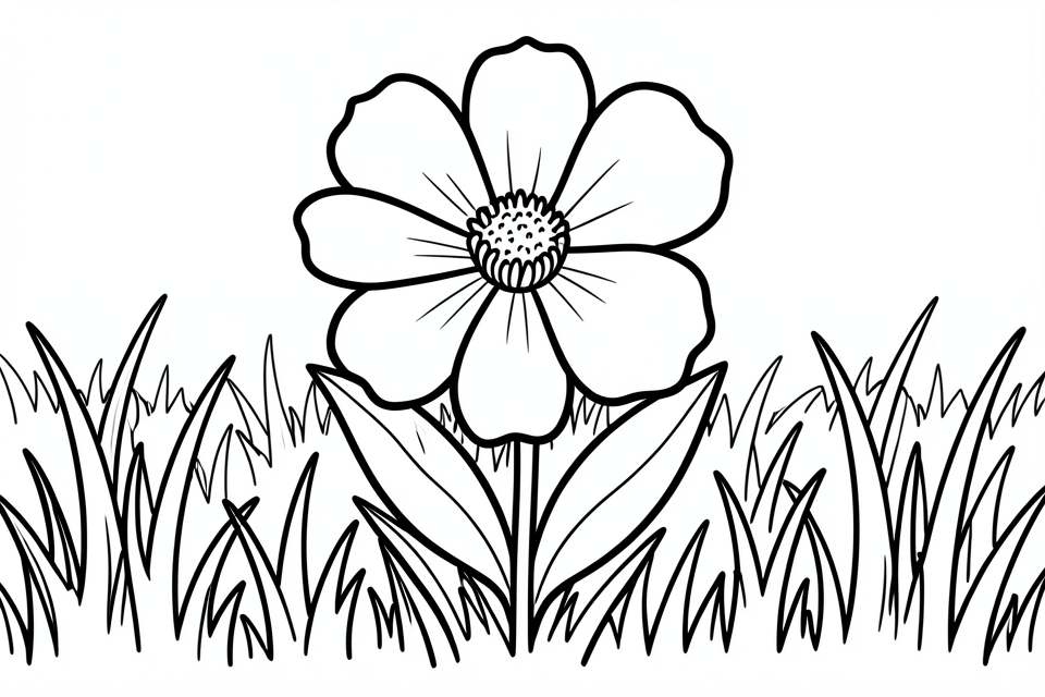 Kleurplaat bloem in een weide