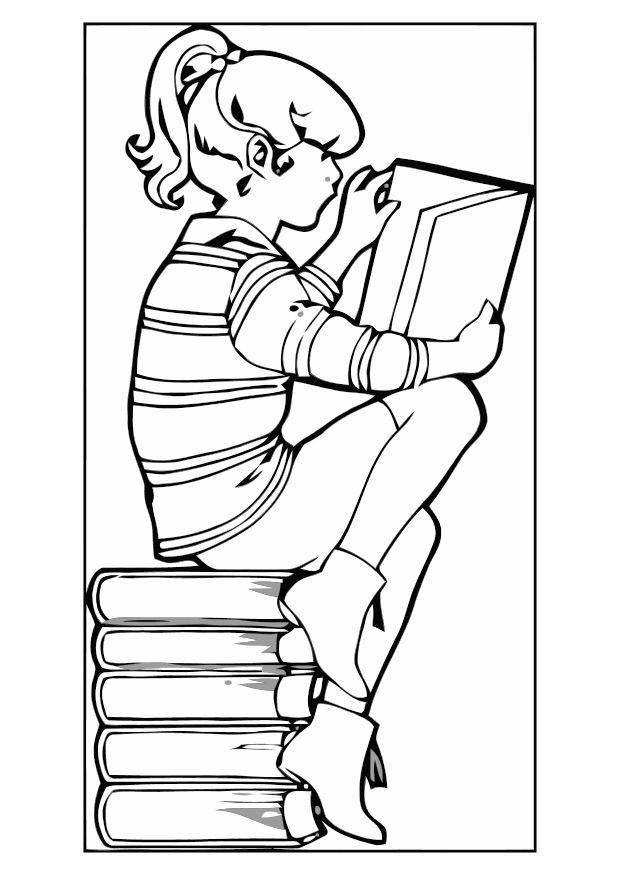 boeken lezen Kleurplaat boeken lezen