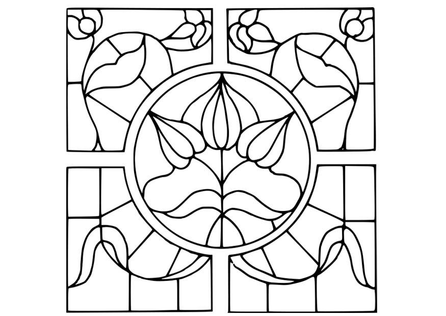 brandglas motief bloemen Kleurplaat brandglas motief bloemen
