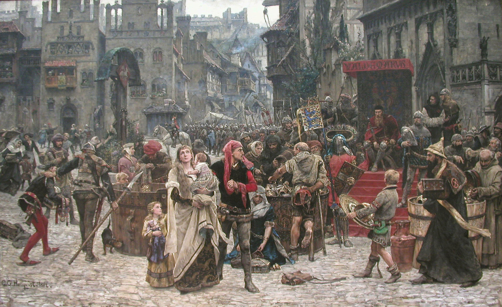brandschatting door valdemar atterdag aan visby, 1361 Foto brandschatting door valdemar atterdag aan visby, 1361