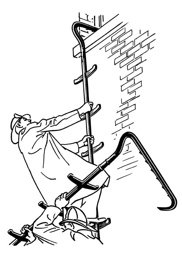 brandweerman met ladder Kleurplaat brandweerman met ladder