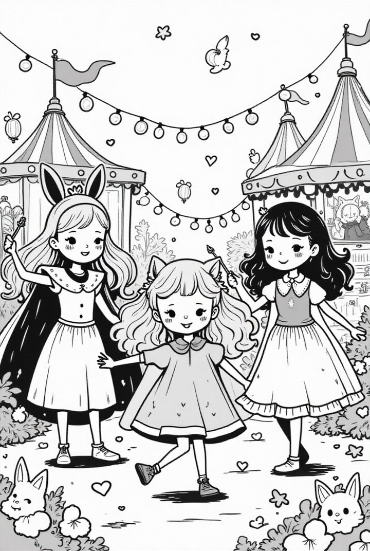 carnaval met de vriendinnen Kleurplaat carnaval met de vriendinnen