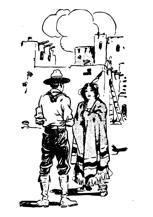 cowboy met vrouw Kleurplaat cowboy met vrouw