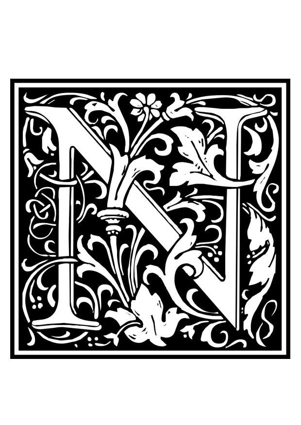 decoratief alfabet - n Kleurplaat decoratief alfabet - n