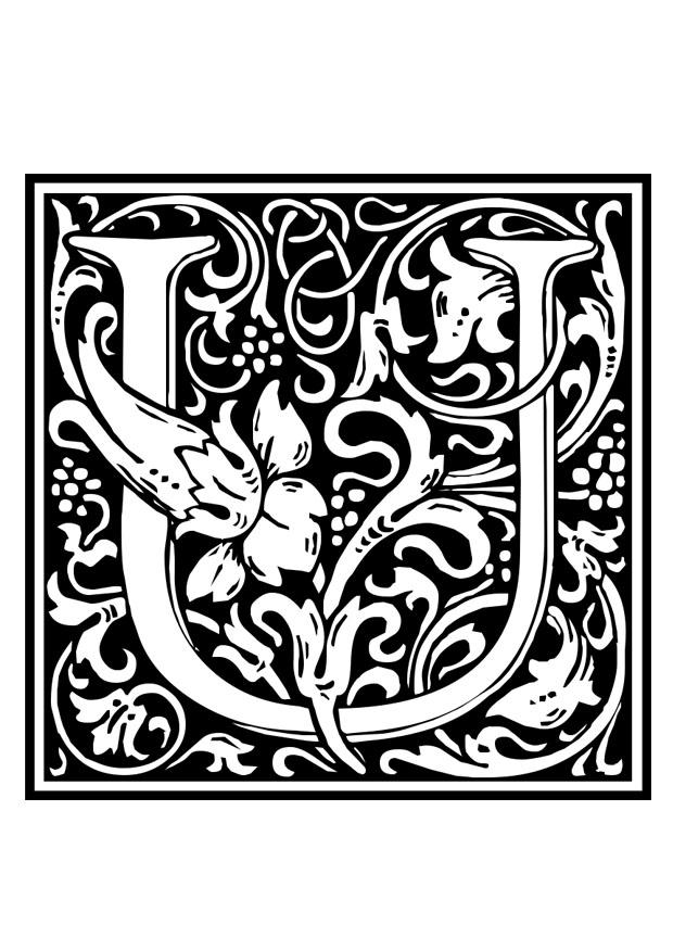 Kleurplaat decoratief alfabet - u