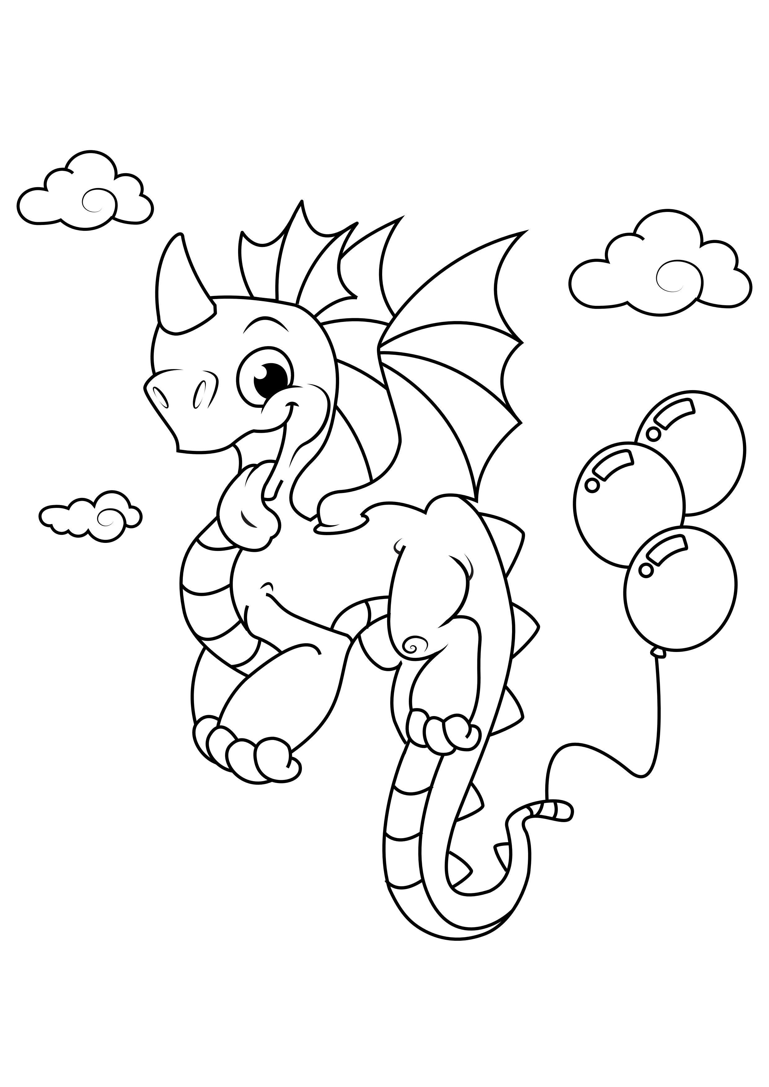 draak met ballonnen Kleurplaat draak met ballonnen