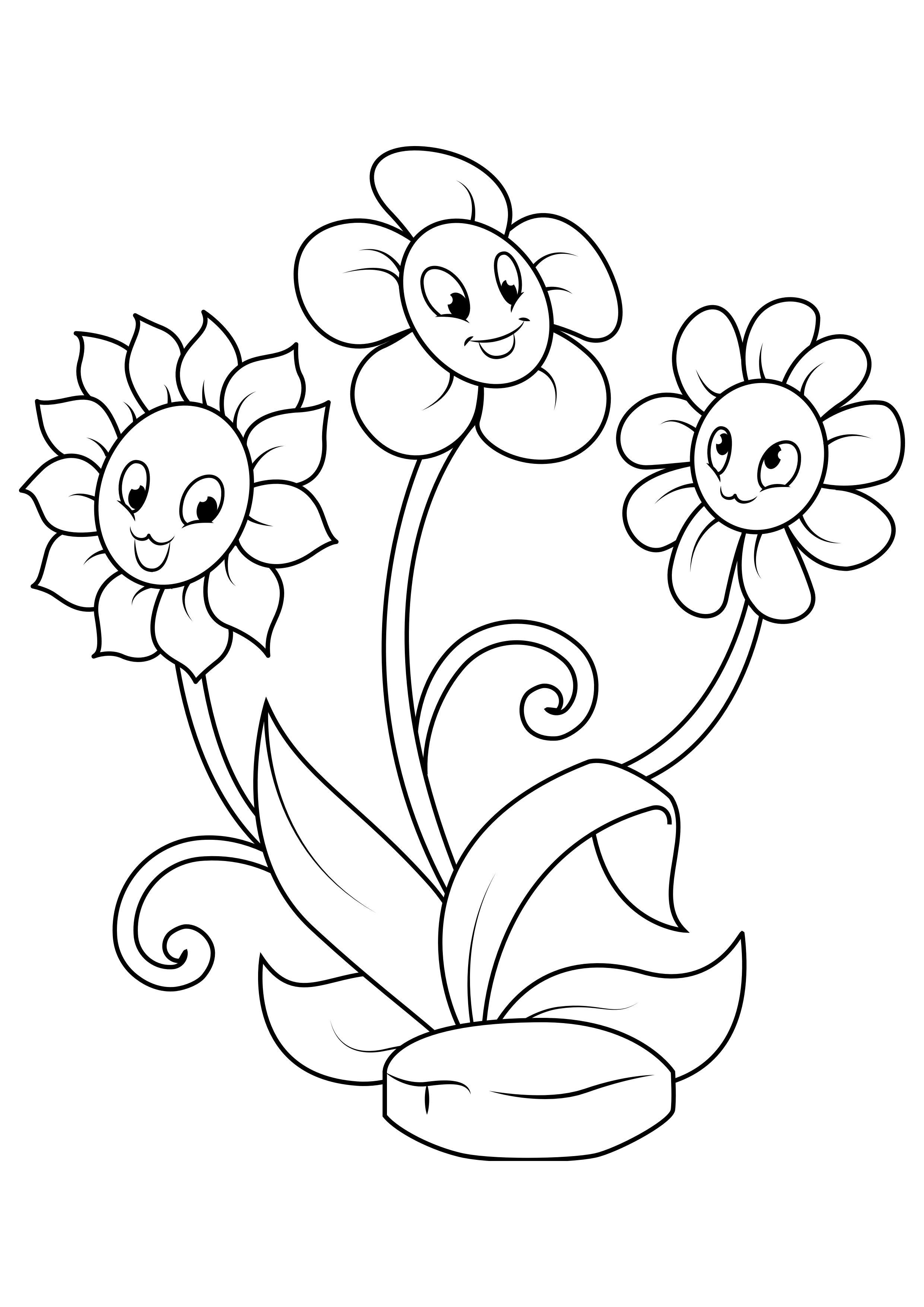 drie bloemen Kleurplaat drie bloemen
