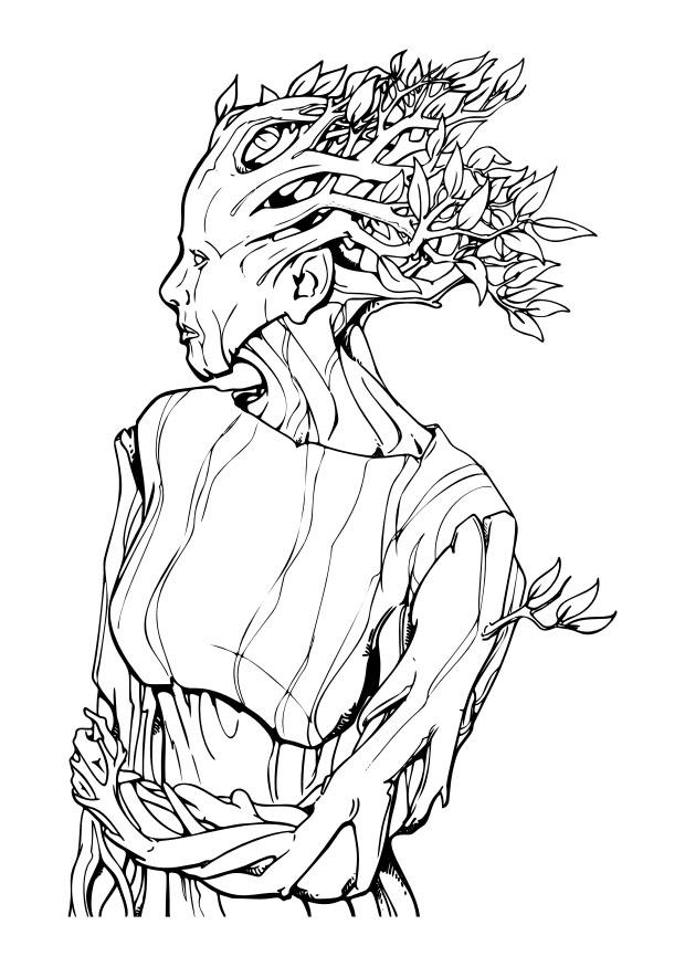 Kleurplaat dryad - dryade