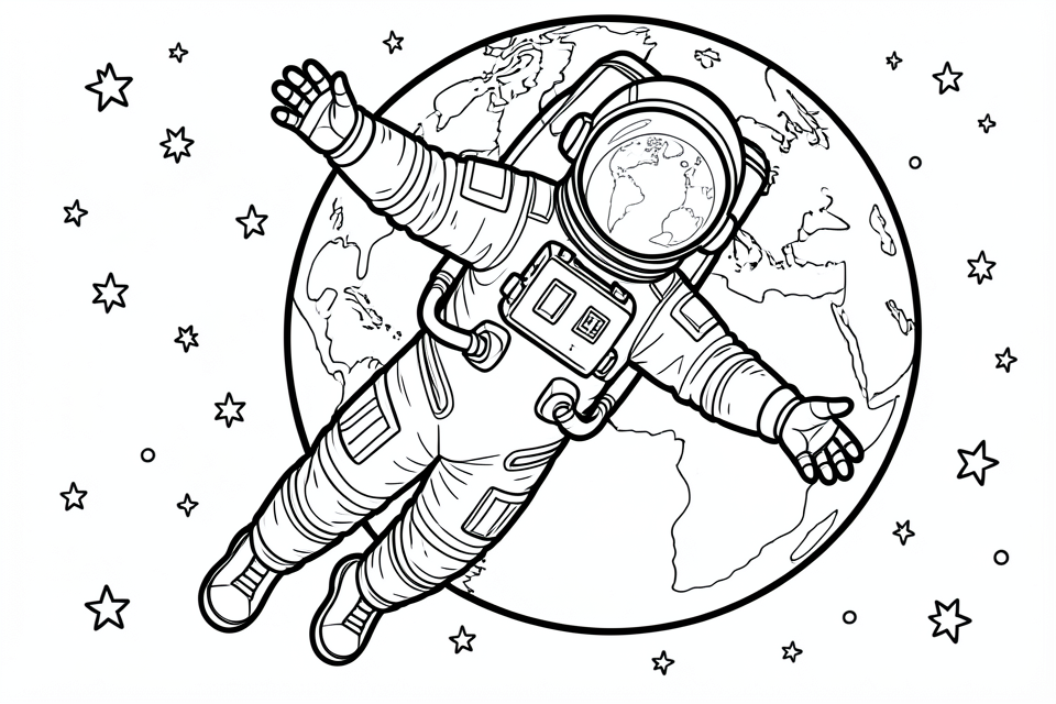 een astronaut in de ruimte Kleurplaat een astronaut in de ruimte