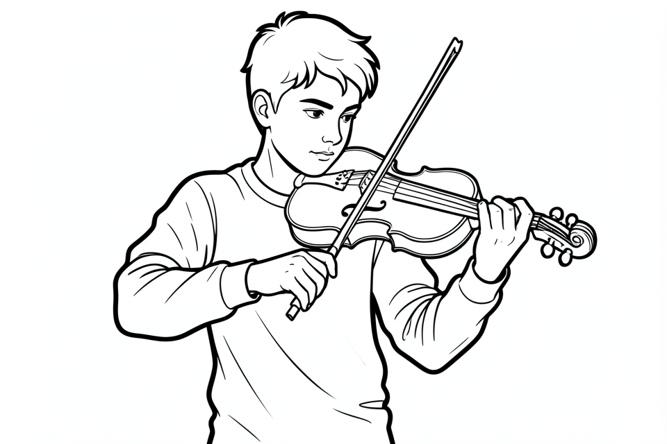 een jongen speelt viool Kleurplaat een jongen speelt viool