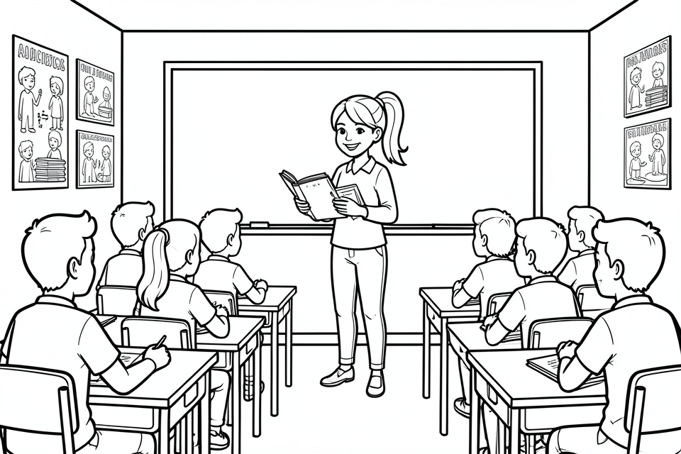 een juf in de klas Kleurplaat een juf in de klas