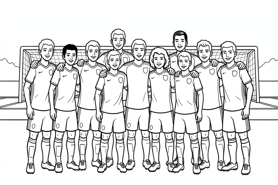 een voetbalteam Kleurplaat een voetbalteam