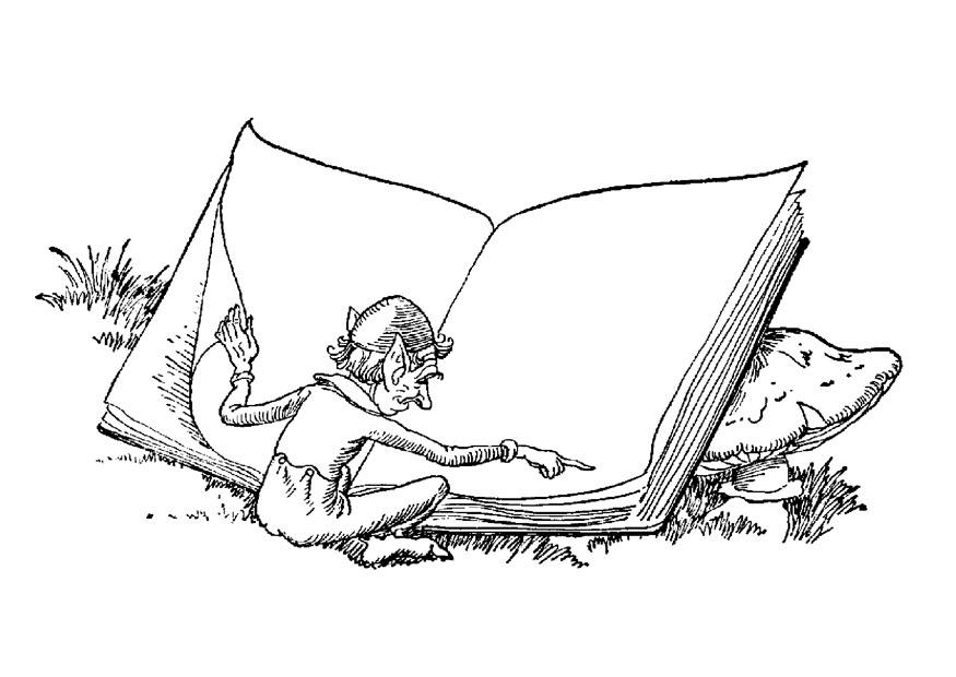 elf met boek Kleurplaat elf met boek