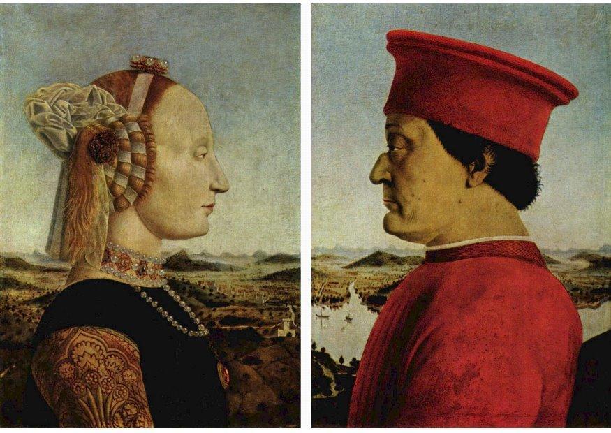 federico da montefeltro en zijn vrouw battista sforza, Afbeelding federico da montefeltro en zijn vrouw battista sforza,