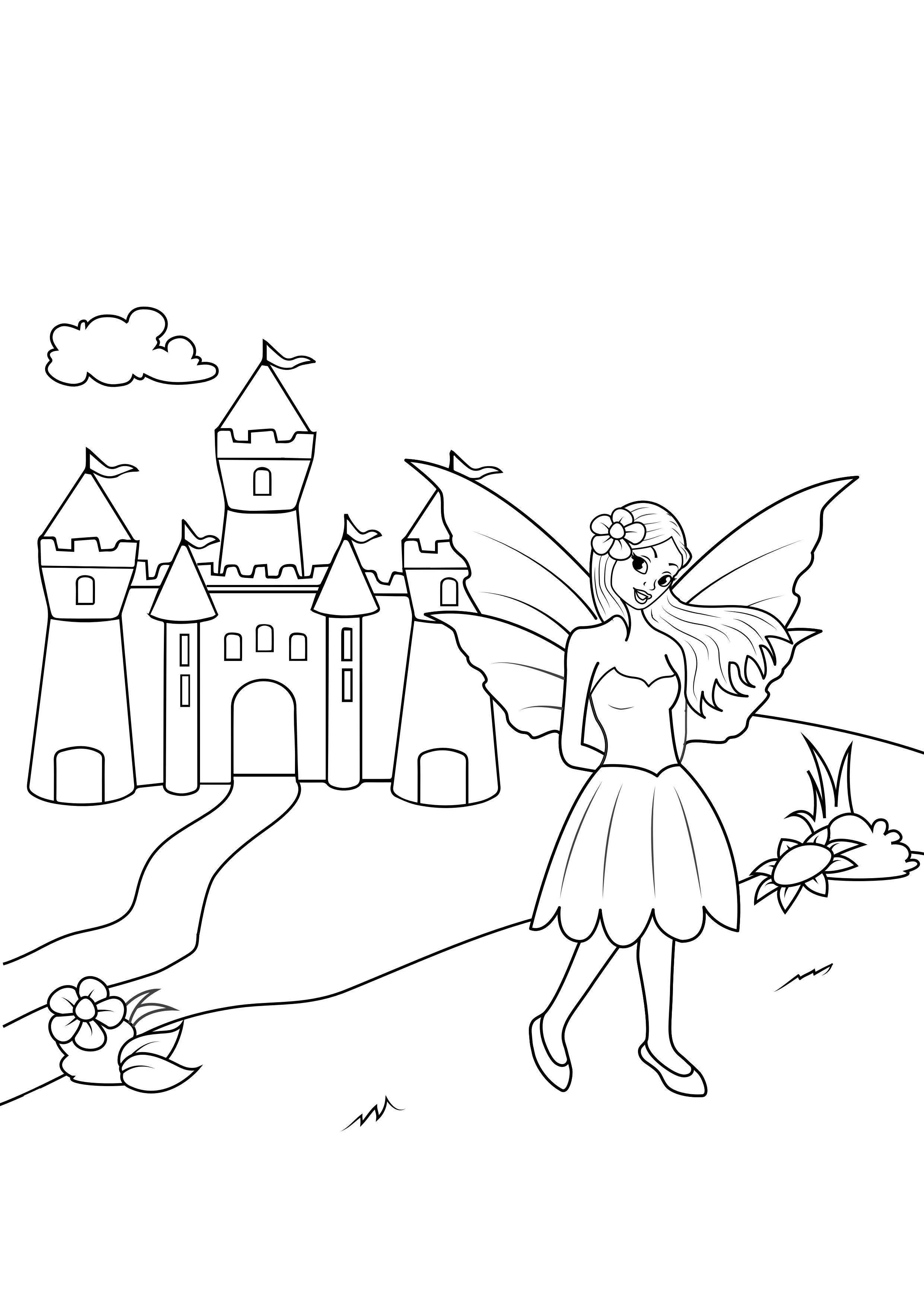 fee bij kasteel Kleurplaat fee bij kasteel