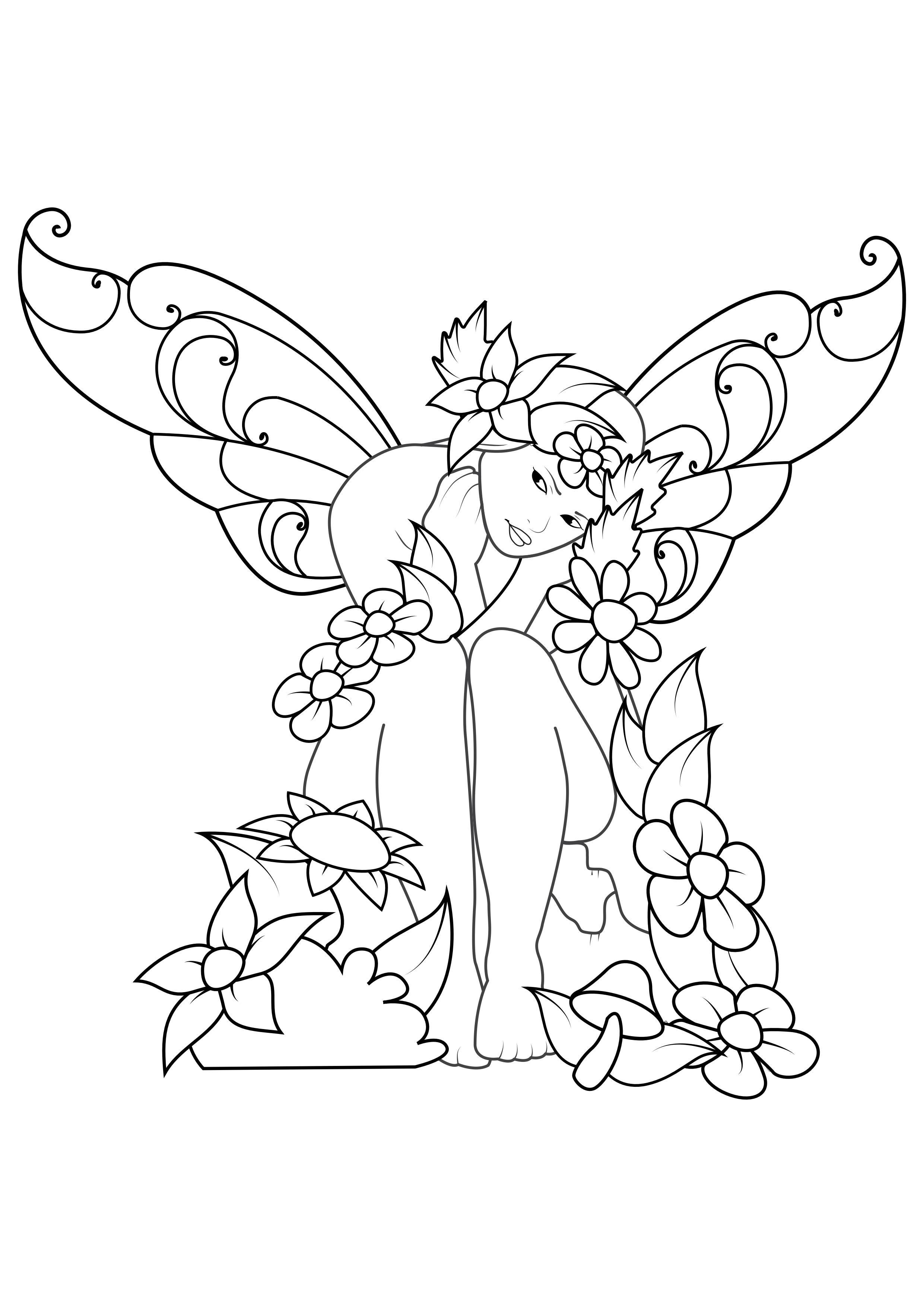 fee met bloemen Kleurplaat fee met bloemen