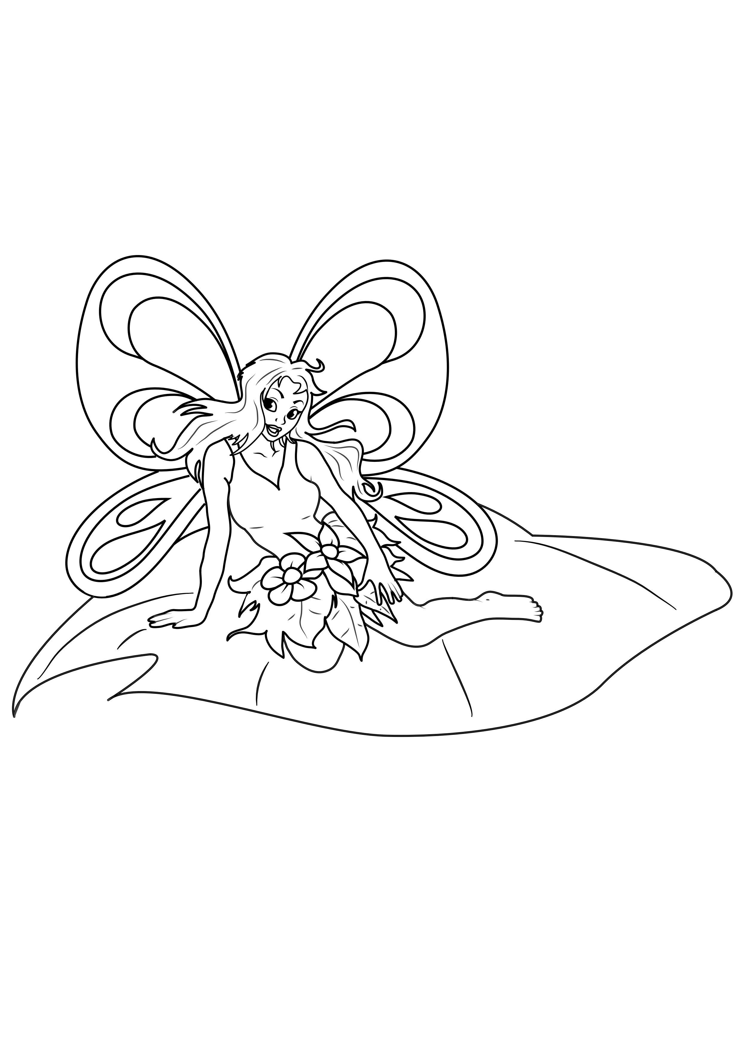fee op blad Kleurplaat fee op blad