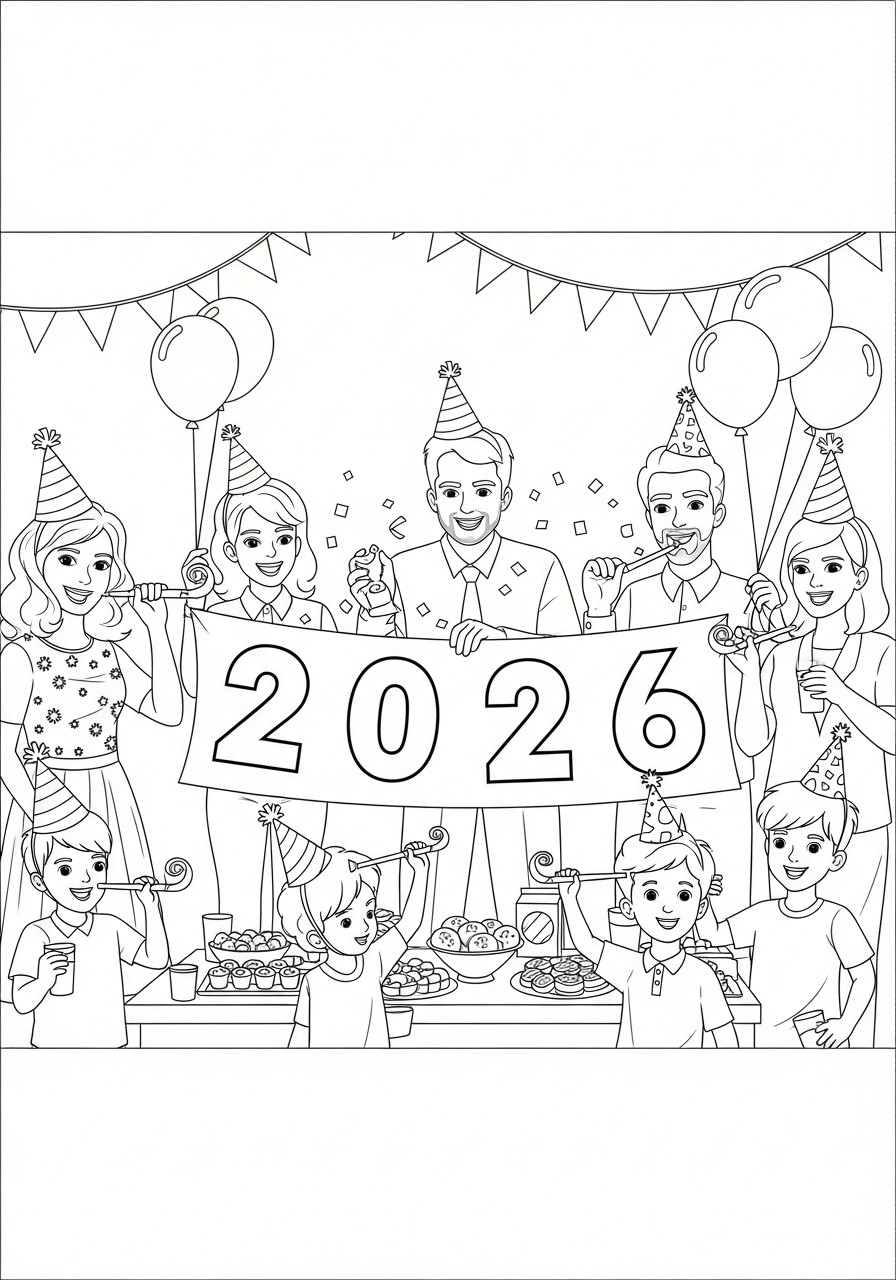 gelukkig nieuwjaar 2026 Kleurplaat gelukkig nieuwjaar 2026