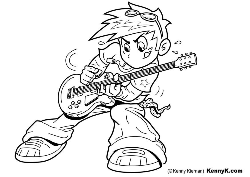 Kleurplaat gitaar spelen